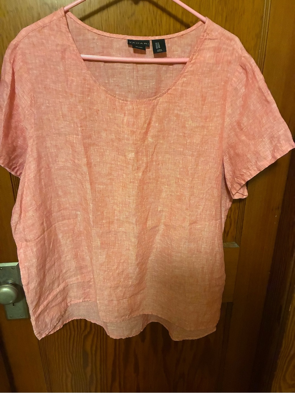 Tahari Coral Linen High-Low Top